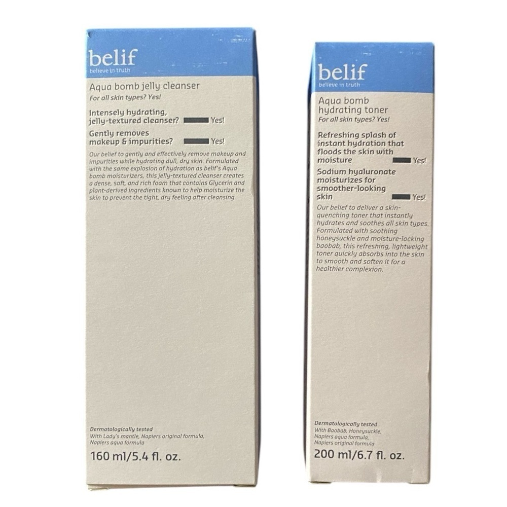 #143-NWT-BELIF-AQUA BOMB JELLY CLEANSER & BELIF-HYDRATING TONER
